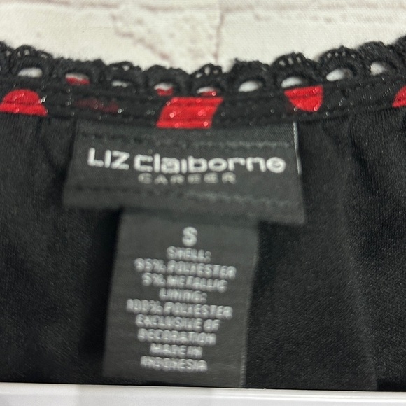 Liz Claiborne Career sheer sleeves red black metallic top blouse shirt, sz S - Picture 2 of 3